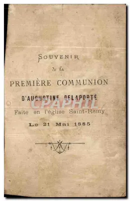 Imagem religiosa Lembrete da Primeira Comunhão de Augustine Delaporte Santo Remy Maio 1885 — Verso