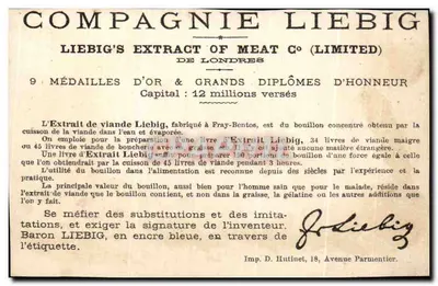 Extrato de carne Liebig — Publicidade comercial — Editora: C.I.D., Paris — Verso