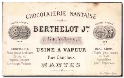 Dziewczyna trzymająca lalkę — kolorowa ilustracja — Chocolaterie Nantaise Berthelot J. — Rewers
