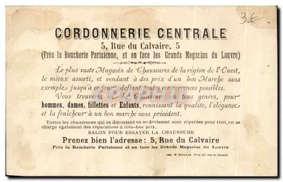 Chromo Cordonnerie Centrale Rue du Calvaire Parijs Grands Magasins du Louvre — Achterkant