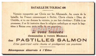 Batalha de Tolbiac 496 — edição publicitária para Pastilhas Salmon — Verso