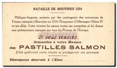 Batalha de Bouvines 1214 — ilustração histórica — editor não visível — Verso