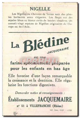 Nigelle — Blédine — Etablissements Jacquemaire, n°51 w Villefranche (Rhône) — Rewers