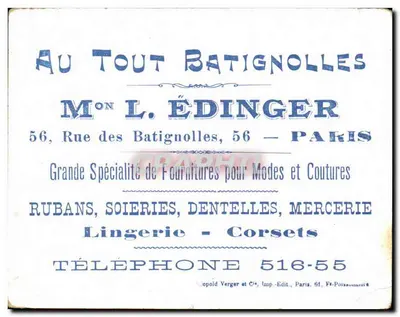 Pombo branco e rosa — paisagem com igreja — editor L. Édinger, Paris — Verso