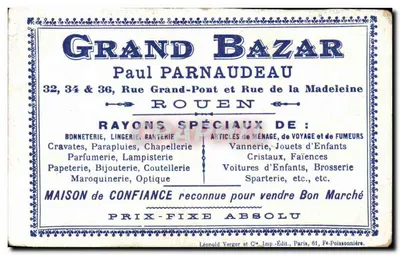 Chromo Duży Bazar Paul Parnaudeau Duży Bazar Ulica Grand Pont Madeleine Rouen Pавильон Japonii Wystawa Paryż 1900 — Rewers
