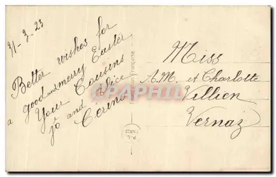 Páscoa — Ovos e pintinhos em um cesto florido — PC Paris 846 — Verso
