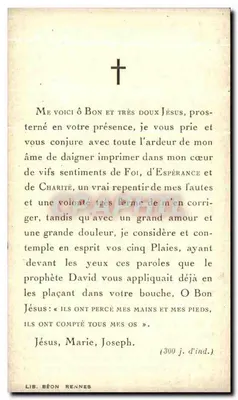 Pan Jacques PROD'HOMME — zmarł w wieku 23 lat 30 lipca 1951 — Lib. Béon Rennes — Rewers