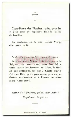 Souvenir hrabiego Rumforda — Tertiaire Zakonu Karмелitów — zmarł w Mouchy-Raveau (Nièvre) 21 maja 1951 — Rewers