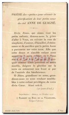 Anne de Guigné — Serwanta Boża — Drukarnia Bois de la Villerabel, Annecy — Rewers
