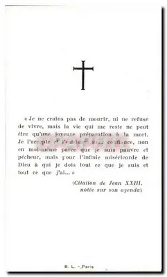 Octave Bédouet — falecimento em 28 de agosto de 1966 aos 63 anos — B. L. - Paris — Verso