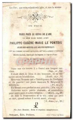 Obraz religijny Pierre Eugene Le Pontois Podoficer w zouwach pontyfikalskich — Rewers