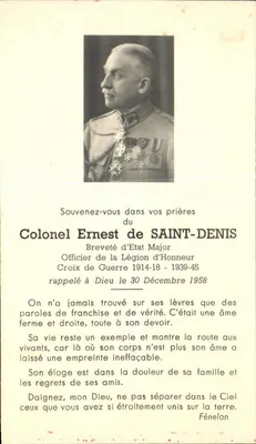 Coronel Ernest de SAINT-DENIS — Oficial da Legião de Honra, falecido em 1958 — Editor não visível