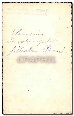 Dois crianças — retrato ao ar livre — Foto 'Verge' A. Trebse, Saintes — Verso