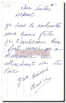Meisje in blauwe jurk en roze hoed — Veel geluk — Y. Lagarde — Achterkant