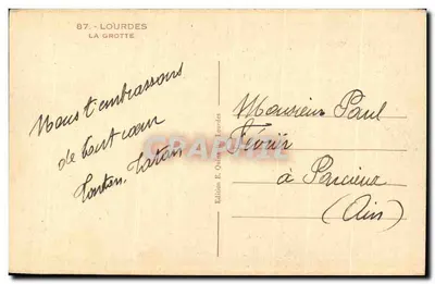 Jaskinia w Lourdes — Święta Bernadetta — Édition E. Quina Lourdes — Rewers