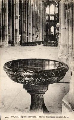 Rouen - Igreja de Saint-Ouen - Bénitier no qual se reflete a nave