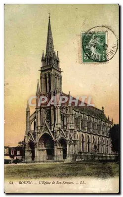 Bilhete postal antigo Rouen a Igreja de Bon Secours