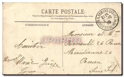 Bilhete postal antigo Rouen a Igreja de Bon Secours — Verso