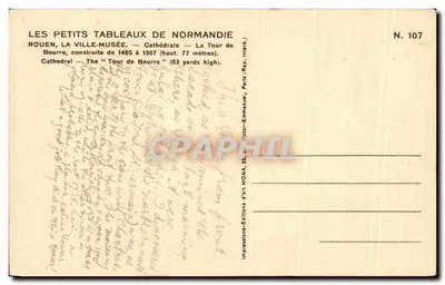 A Torre do Manteiga — Rouen — Catedral — Editor MONA, N° 107 — Verso