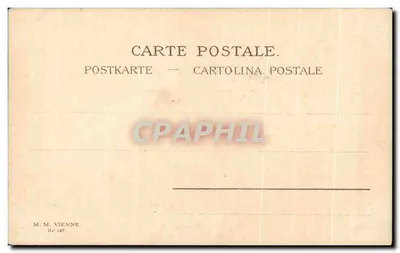 Scena teatralna — dwa postacie w żółtych strojach — M.M. Vienne, N° 147 — Rewers