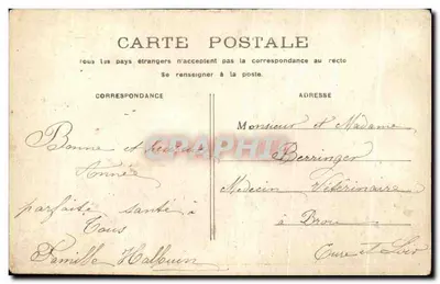 Enfant au bord d'un étang — oiseau portant une lettre — éditeur non visible — Verso
