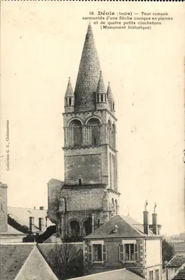 Déols (Indre) — Torre romana com uma flecha cônica e quatro pequenos sinos (Monumento histórico) — Coleção G. Châteauroux