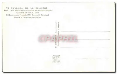 Pavilhão da Bélgica — Exposição Internacional de Paris 1937 — editor CH — Verso