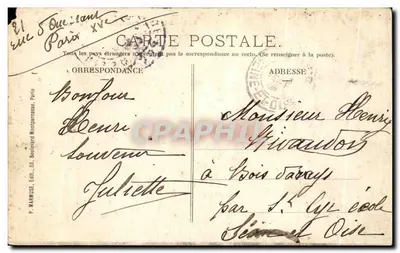 ÉOIS DE BOULOGNE — Lago St James — P. WARMUSE, Paris — Verso