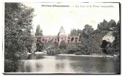 Buttes-Chaumont — Le Lac et le Pont suspendu. Éditeur : A. Lévy, n° 12345.