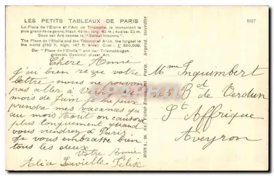 Arc de Triomphe — Paryż — wydawca Mona, n° 1027 — Rewers