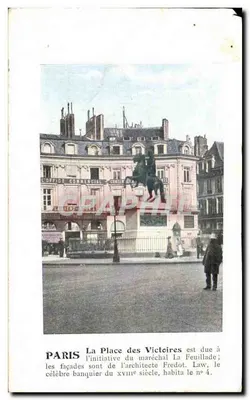Paris - Place des Victoires — estátua equestre do marquês La Feuillade, fachadas do arquiteto Fredot, n°4