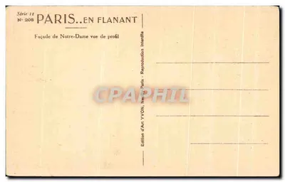 Notre-Dame w Paryżu — Fronton widziany z boku — Wydawnictwo Art YVON, Paryż, seria 11 N° 208 — Rewers