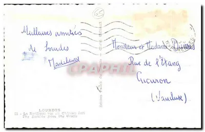 Lourdes — Widok na Bazylikę z Cytadeli — Wydawnictwo Chois Guinault — Rewers