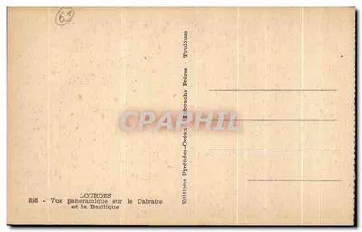 Lourdes — Panoramiczny widok na Kalwaryę i Bazylikę — Wydawca: Wydawnictwo Pyrénées-Océan, Toulouse — Rewers