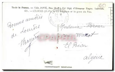 Lourdes — Bazylika i stacja kolejowa w Pau — Wyd. JOVÉ, Pau — Rewers