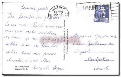 Grotte de Lourdes — Oração por você — Édition P. DOUCET — Verso