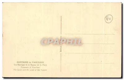 Fontaine de Vaucluse — Barrages et Bassin de la Place — Édition P. M. — Verso