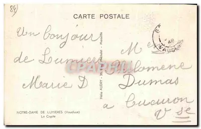 Nossa Senhora das Luzes — A Cripta — Hélio Audry, Étang Michel — Verso