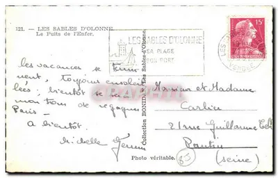 Les Sables d'Olonne — Le Puits de l'Enfer — Éditeur Bondan, n°121 — Rewers