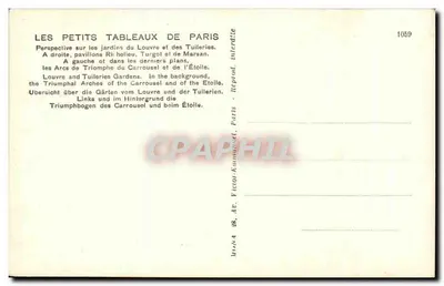 Widok ogrodów Louvru i Tuileries — Małe obrazki Paryża — Wydawca Mrena, nr 1059 — Rewers