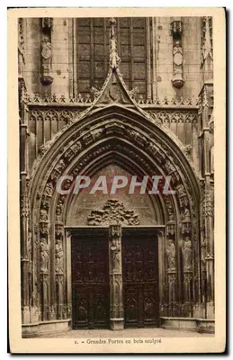 Porta da catedral — Grandes Portas em madeira esculpida — Editor A. Temené (Carcassonne)
