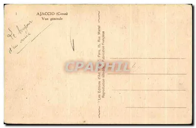 Stara pocztówka Ajaccio Widok ogólny Korsyka Korsyka — Rewers