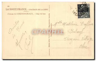 Castelo de Chenonceaux — Claro de Lua — Édition d'Art YVON — Verso
