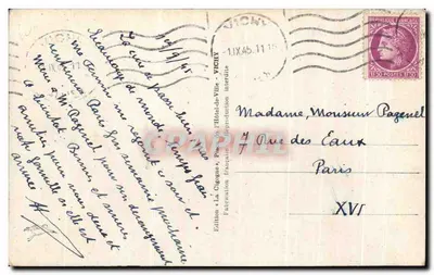 Vichy — Vista Geral Tirada de Avião — Os Quais do Allier — A Estação Termal — A Cigogne — Verso