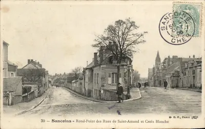 Bilhete postal antigo Sancoins Rond Point Des Rues De Saint Amand Et Croix Blanche
