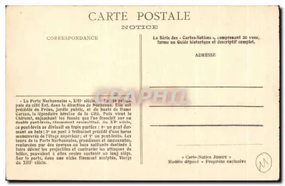 Miasto Carcassonne — Drzwi Narbonńskie — Notka pocztowa nr 12 — Rewers