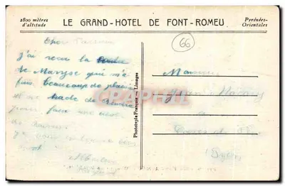 Font-Romeu (1800 m.) — El Grand-Hôtel — Fototipo Francés - Linimages — Reverso