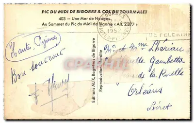 Pic du Midi de Bigorre & Col du Tourmalet — No Cume do Pic du Midi de Bigorre « Alt. 2.877 » — Edições ALIX — Verso
