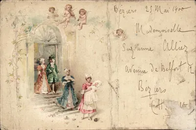 Scène de rue avec personnages — éditeur imprimeur non visible, n° de série non lisible