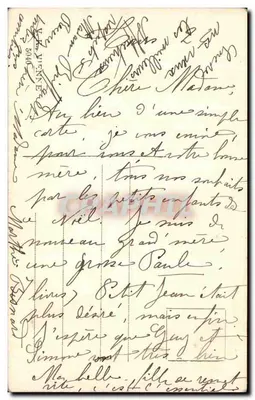 Crianças brincando na neve — Feliz Natal — carta postal antiga — Verso